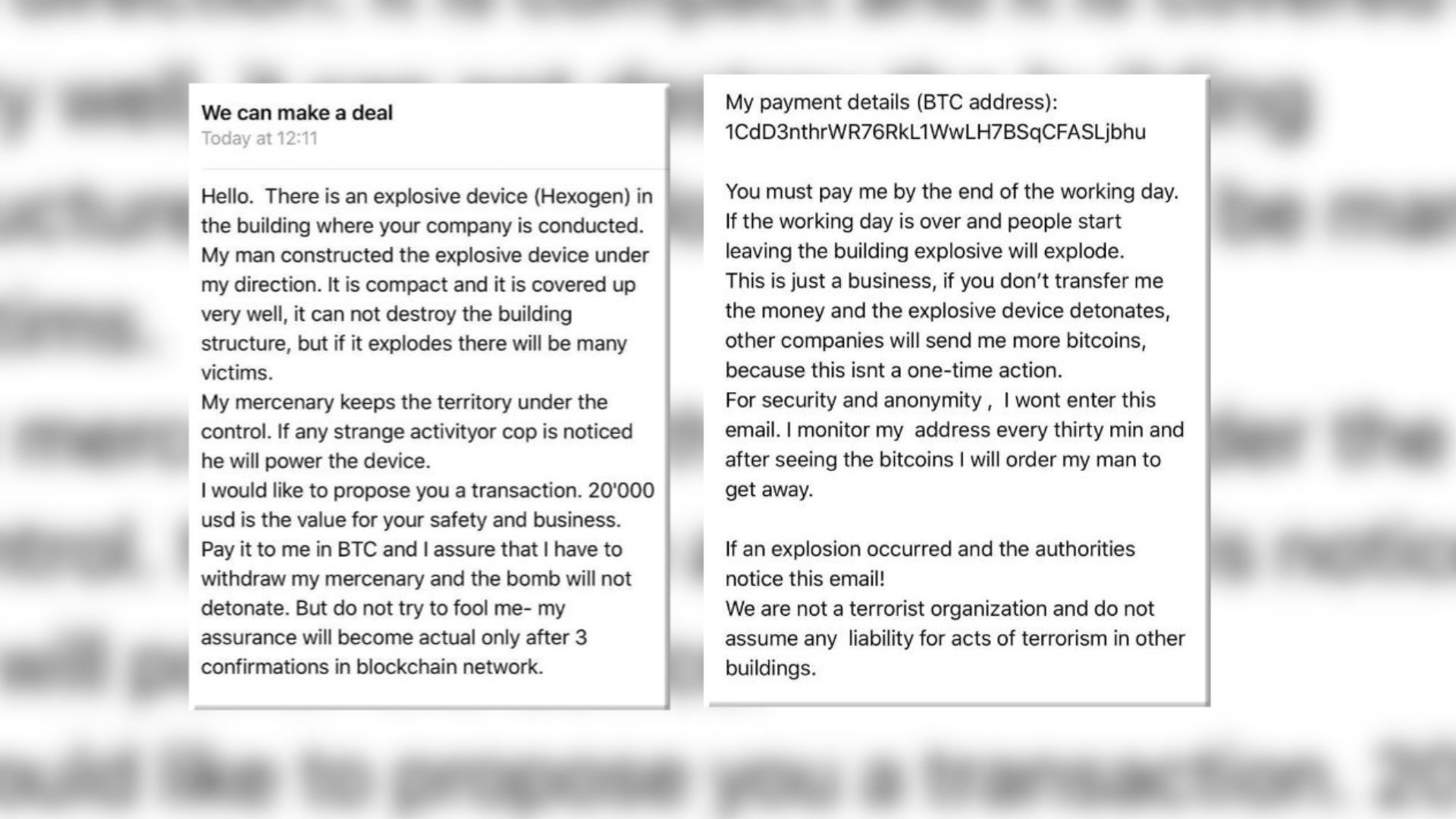 More businesses report emailed bomb threats