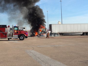 Semi bursts into flames at truck stop near Greenwood on I-80